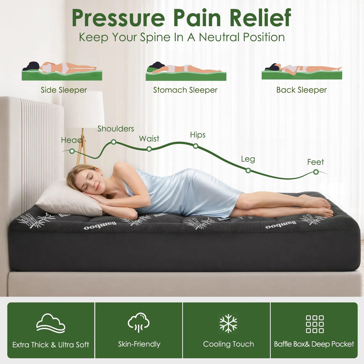Bamboo Viscose Cooling Mattress Topper — Queen