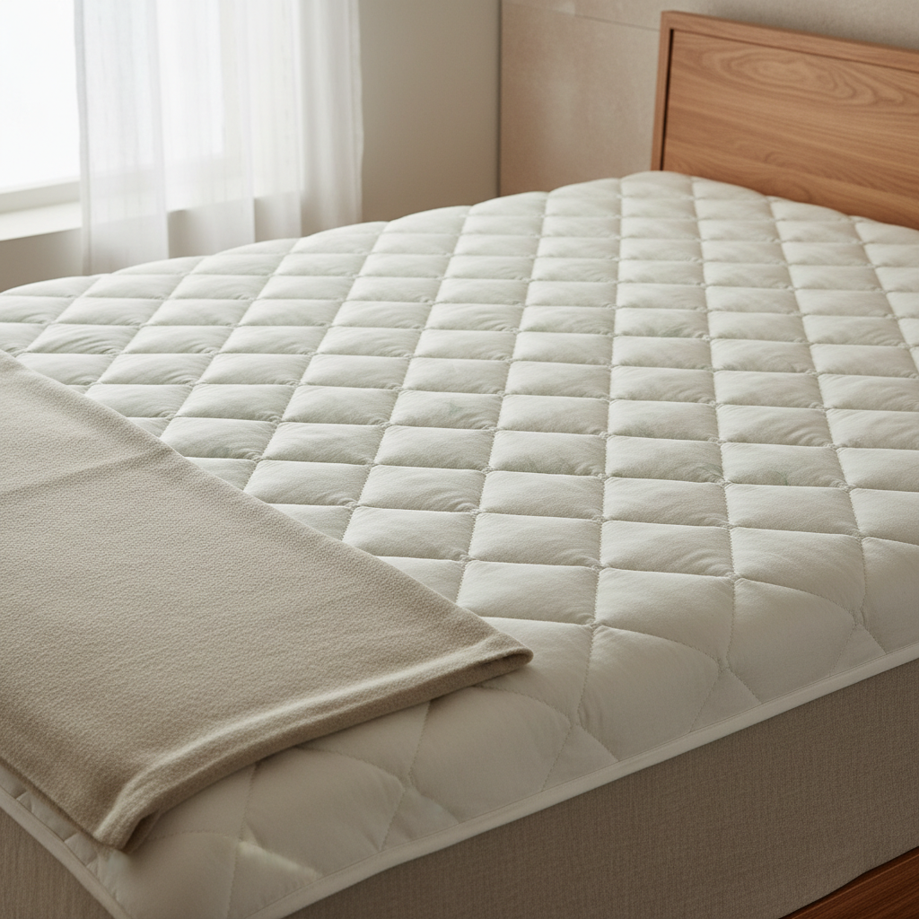 Bamboo fibre cooling mattress pad on a mattress