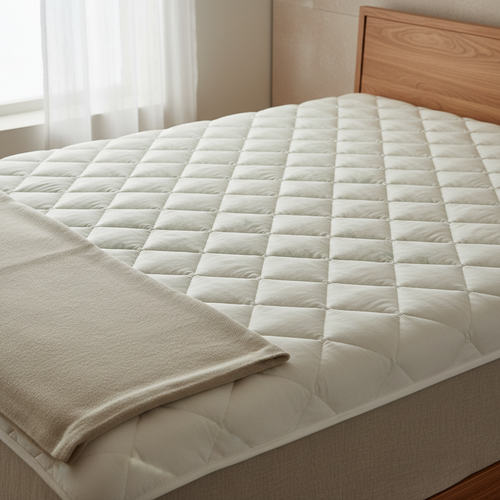 Bamboo fibre cooling mattress pad on a mattress