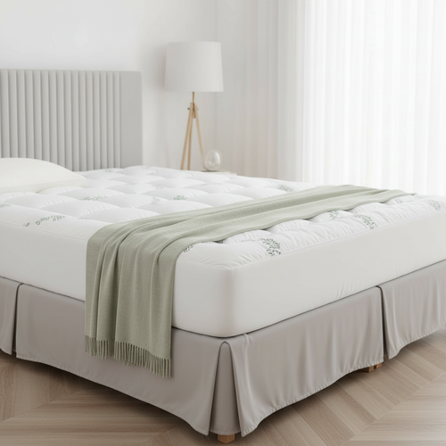 Bamboo viscose cooling mattress topper on a made bed