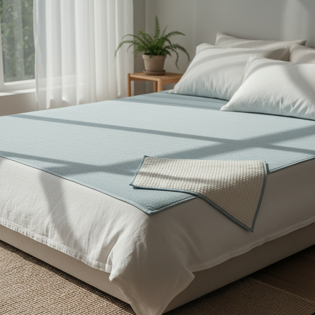 Summer cooling mattress mat laid over a mattress