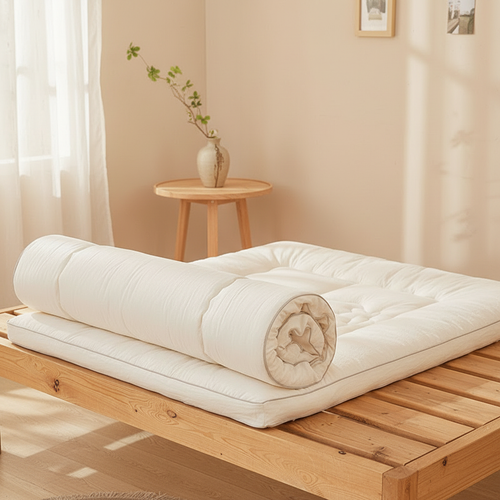 Cotton-lined mattress pad on a bed corner