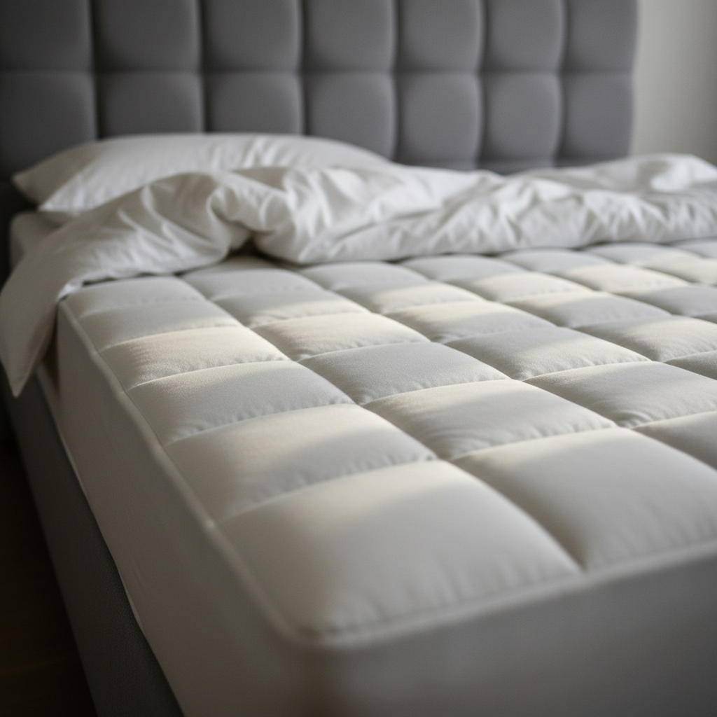 Memory foam cooling gel mattress pad on a bed