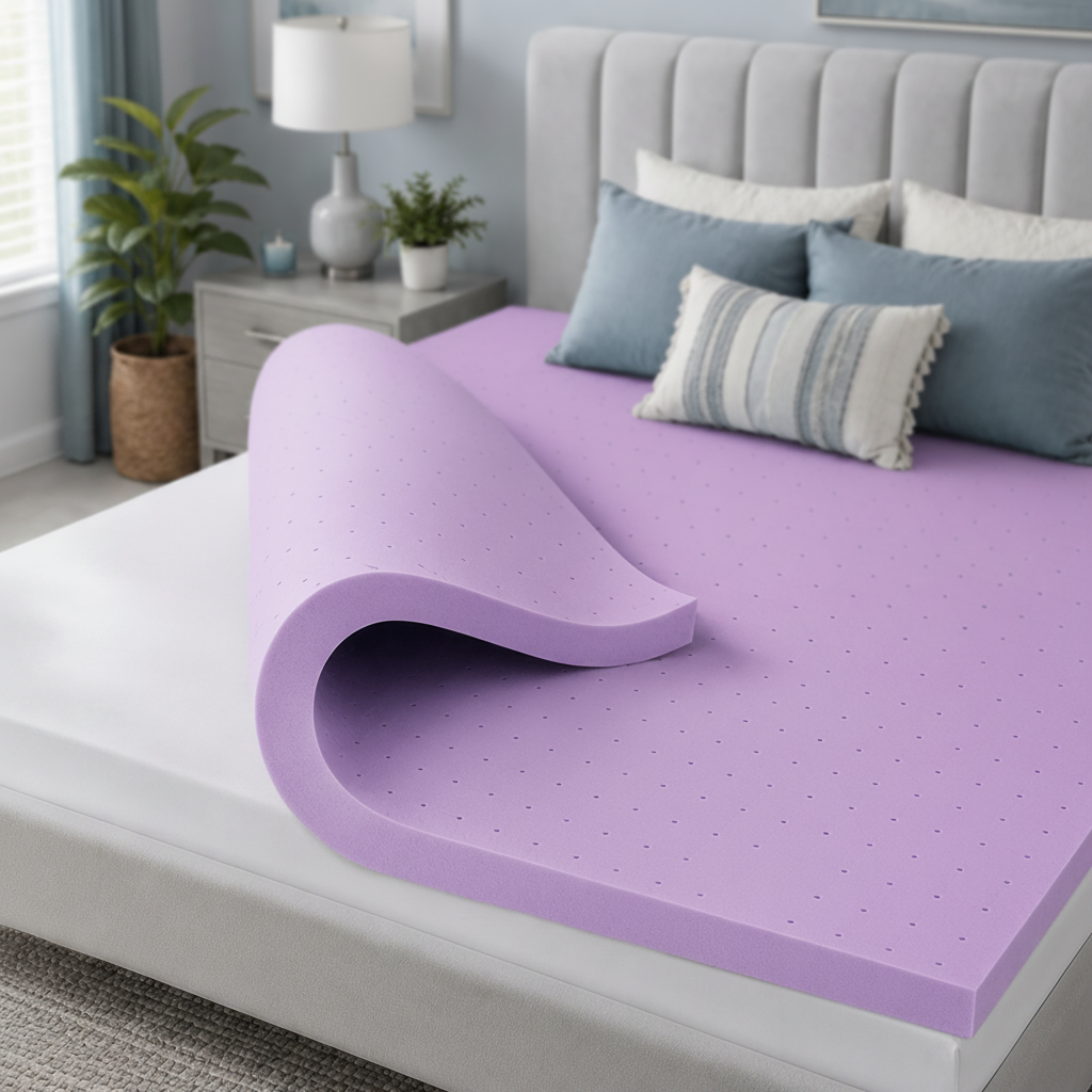 Memory foam cooling gel mattress pad on a bed