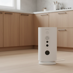 Automatic WiFi pet feeder in a bright kitchen